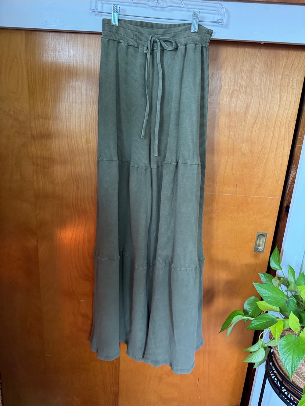 Olive Green Tiered Pants with Drawstring Waist